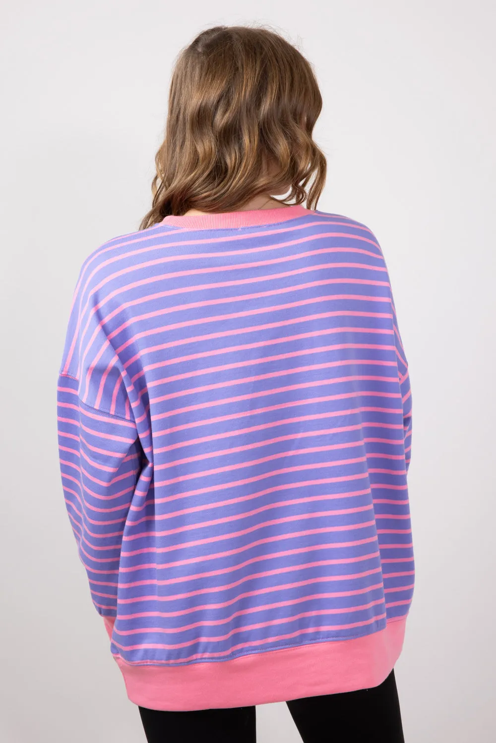 Striped Relaxed French Terry Sweatshirt for Women in Purple/Pink | IT2880S-03-PURPLEPINK