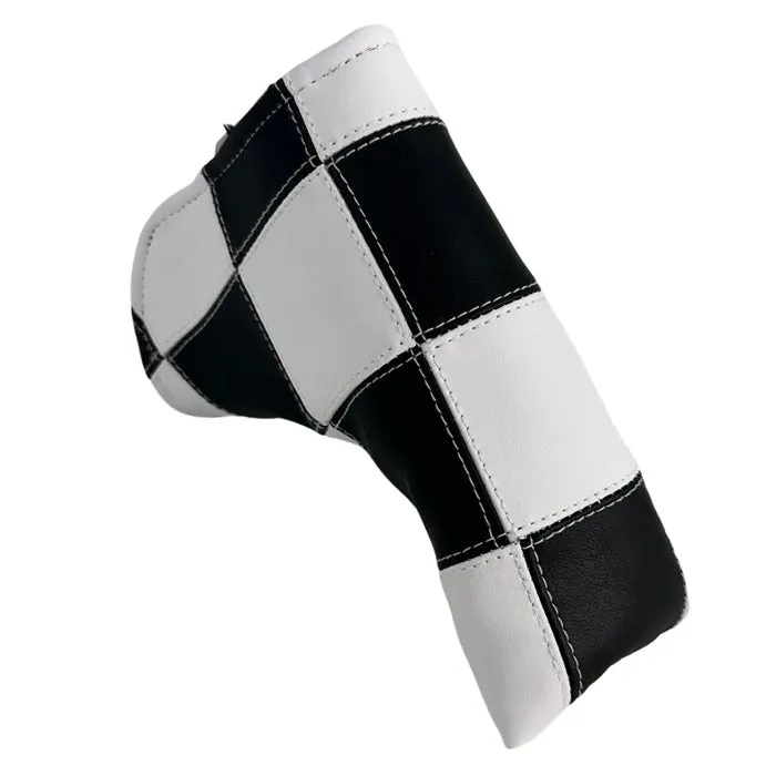 Sunfish Black and White Checkered Stitched Blade Putter Cover With Magnetic Closure