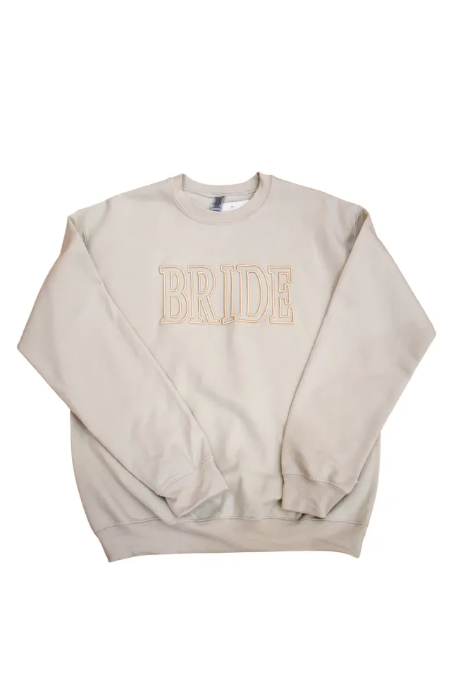 Tan Embroidered Bride Letter Crewneck Sweatshirt