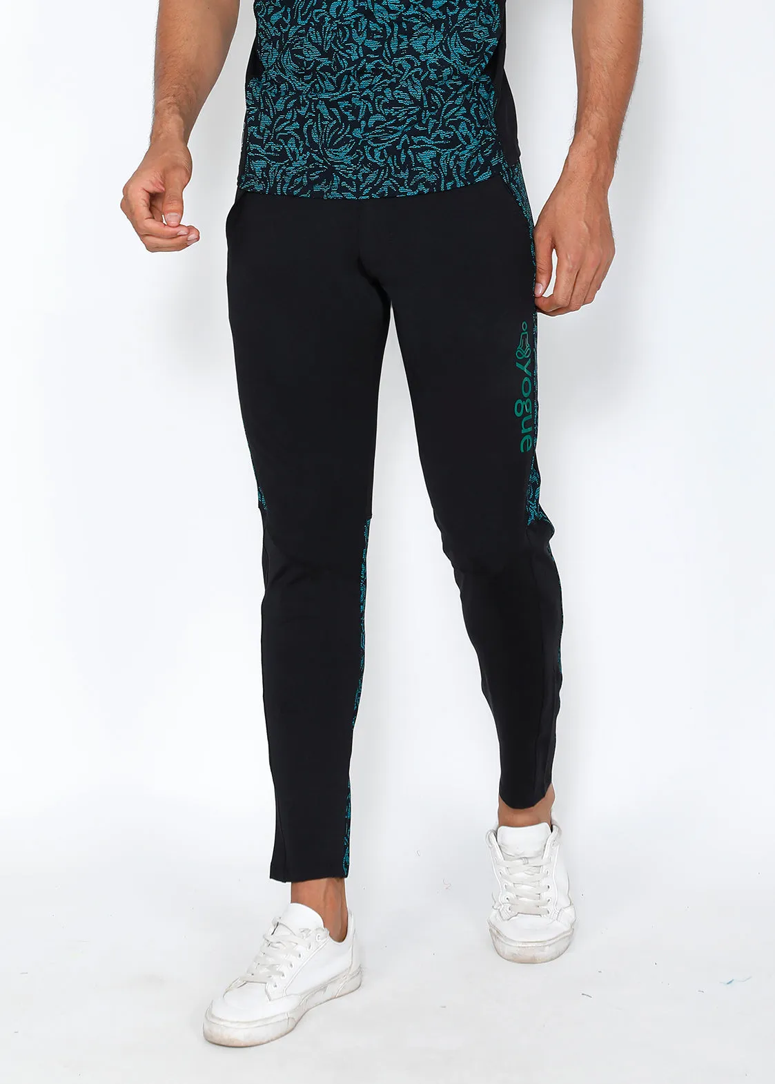 Teal & Black Slim-Fit Trackpants