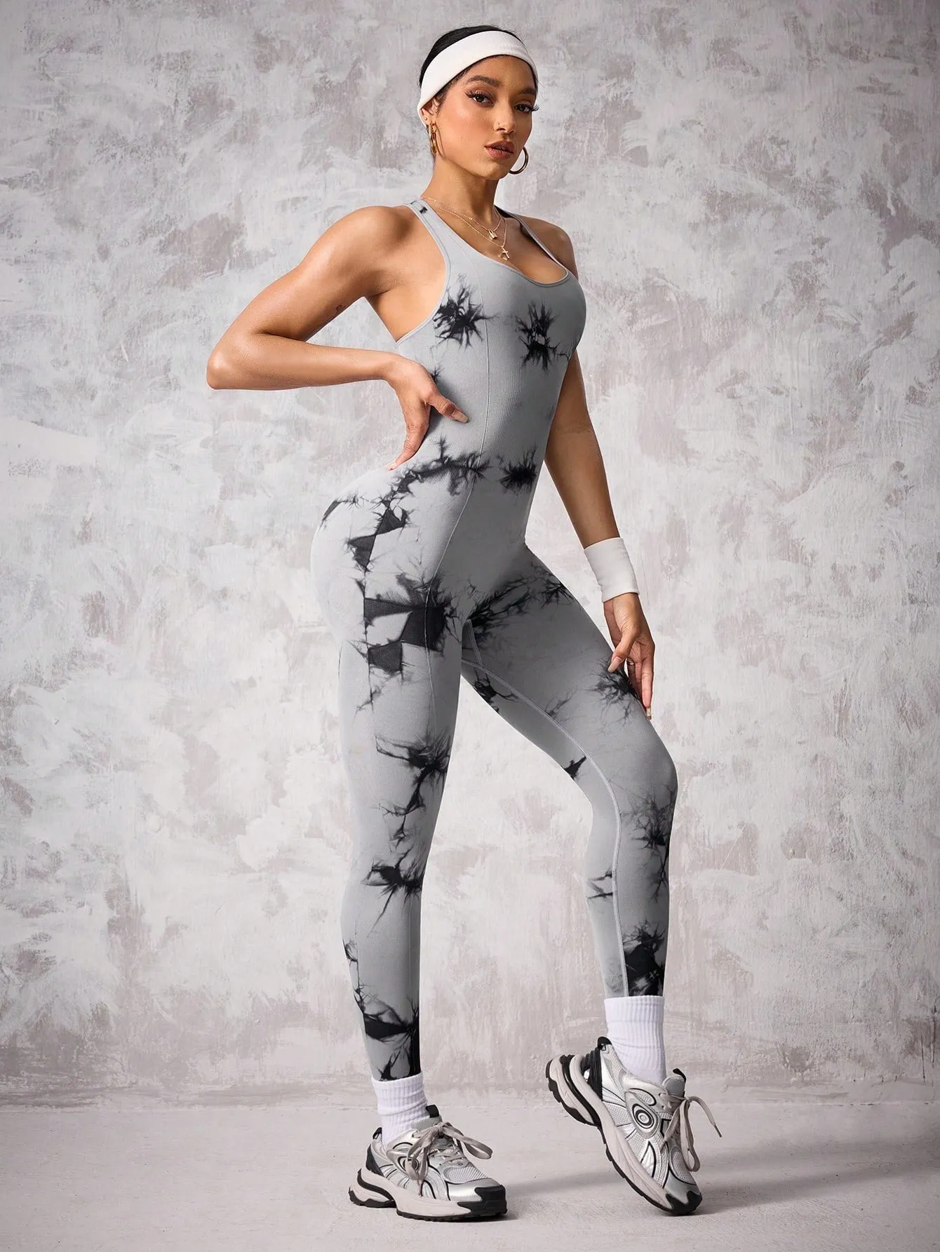 Tie-Dye Cross Back Sports Jumpsuit – Stylish & Stretchy Activewear