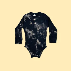 Toddler Black Bleach Tie Dye Henley Onesie
