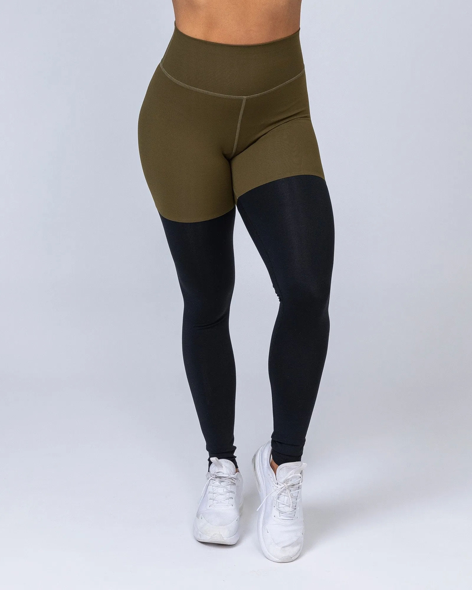 Two Tone Scrunch Leggings - Khaki / Black