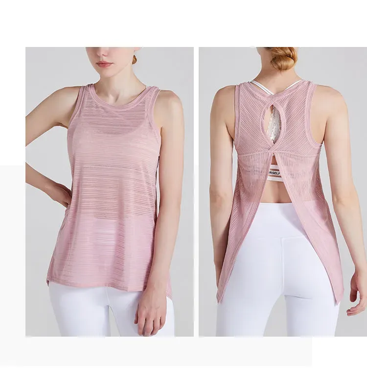 Uma Sleeveless Sheer Mesh Split-Back Tank Top
