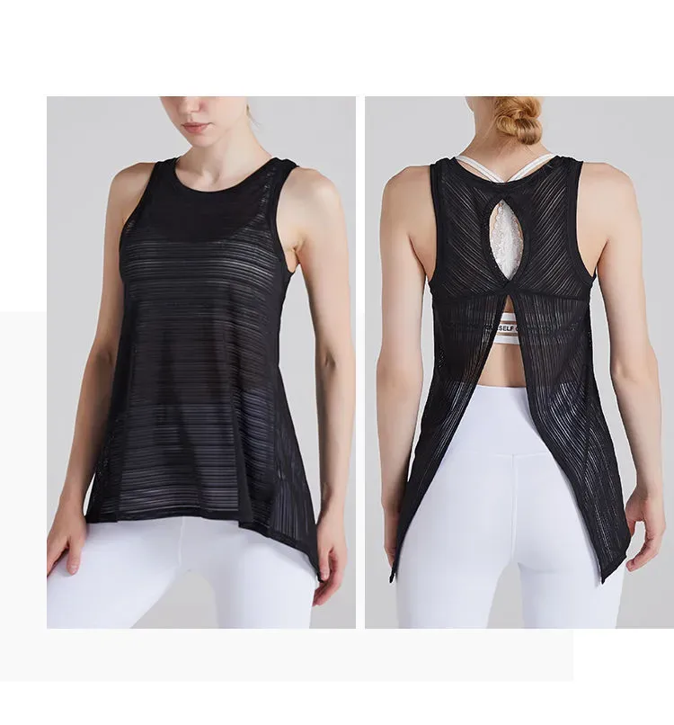 Uma Sleeveless Sheer Mesh Split-Back Tank Top