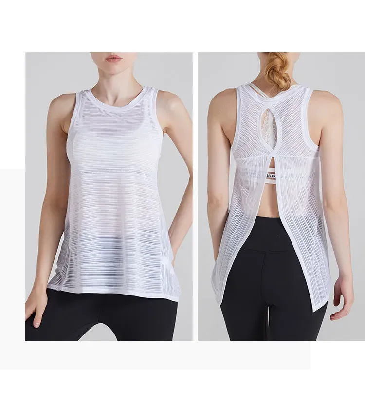 Uma Sleeveless Sheer Mesh Split-Back Tank Top