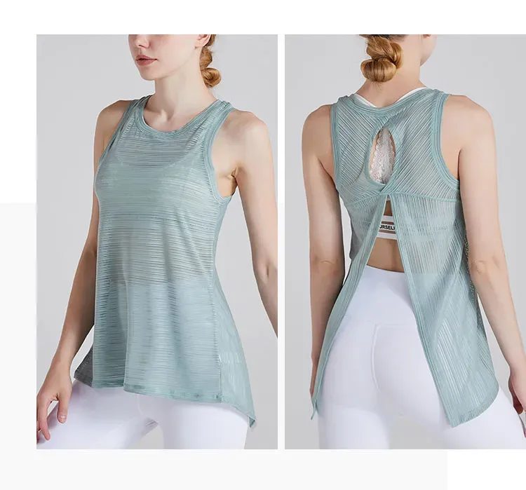 Uma Sleeveless Sheer Mesh Split-Back Tank Top