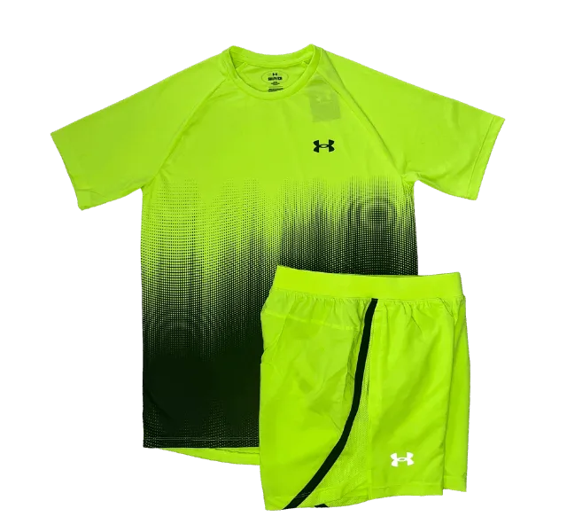 Under Armour Tech Fade T-Shirt and Launch Short Set - Lime Surge/Black