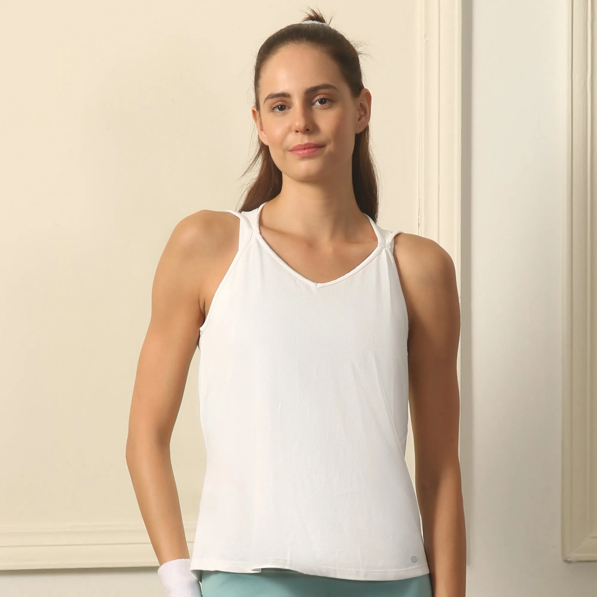 V-Neck Coverup Top with Overlapped Back and String Detail