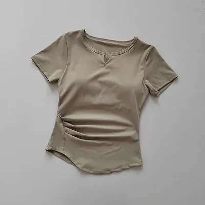 V-Neck Tie Yoga Suit Short Sleeve - Women's Gym Summer Training Fitness Top
