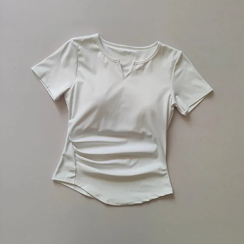 V-Neck Tie Yoga Suit Short Sleeve - Women's Gym Summer Training Fitness Top