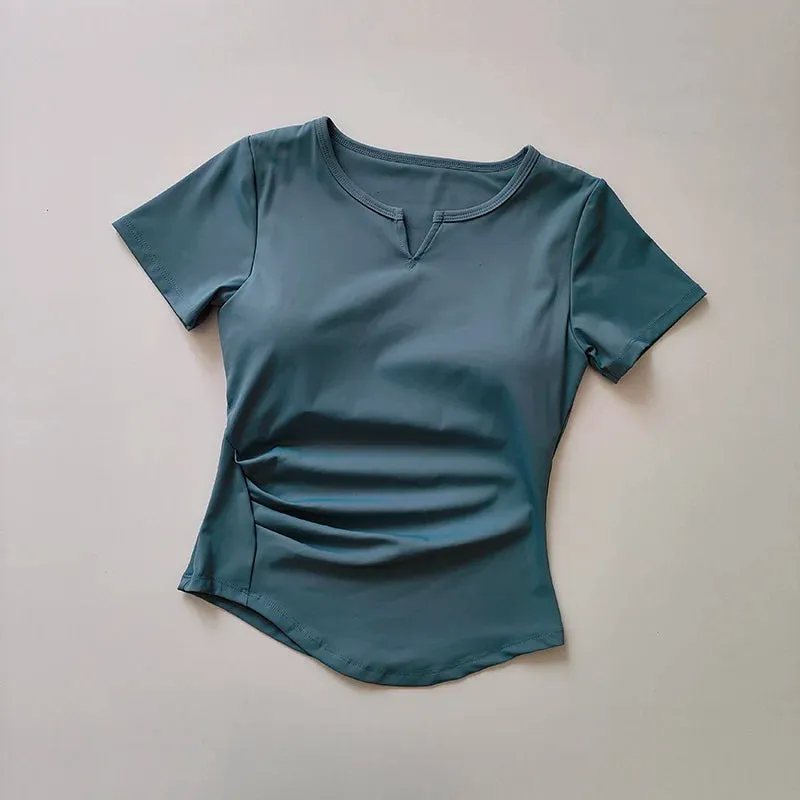 V-Neck Tie Yoga Suit Short Sleeve - Women's Gym Summer Training Fitness Top