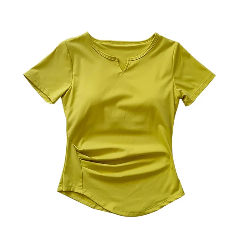 V-Neck Tie Yoga Suit Short Sleeve - Women's Gym Summer Training Fitness Top