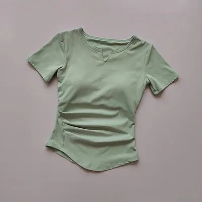 V-Neck Tie Yoga Suit Short Sleeve - Women's Gym Summer Training Fitness Top