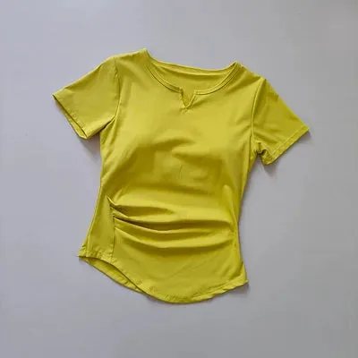 V-Neck Tie Yoga Suit Short Sleeve - Women's Gym Summer Training Fitness Top