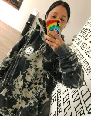 Vintage Black Bleach Smiley Patch Hoodie