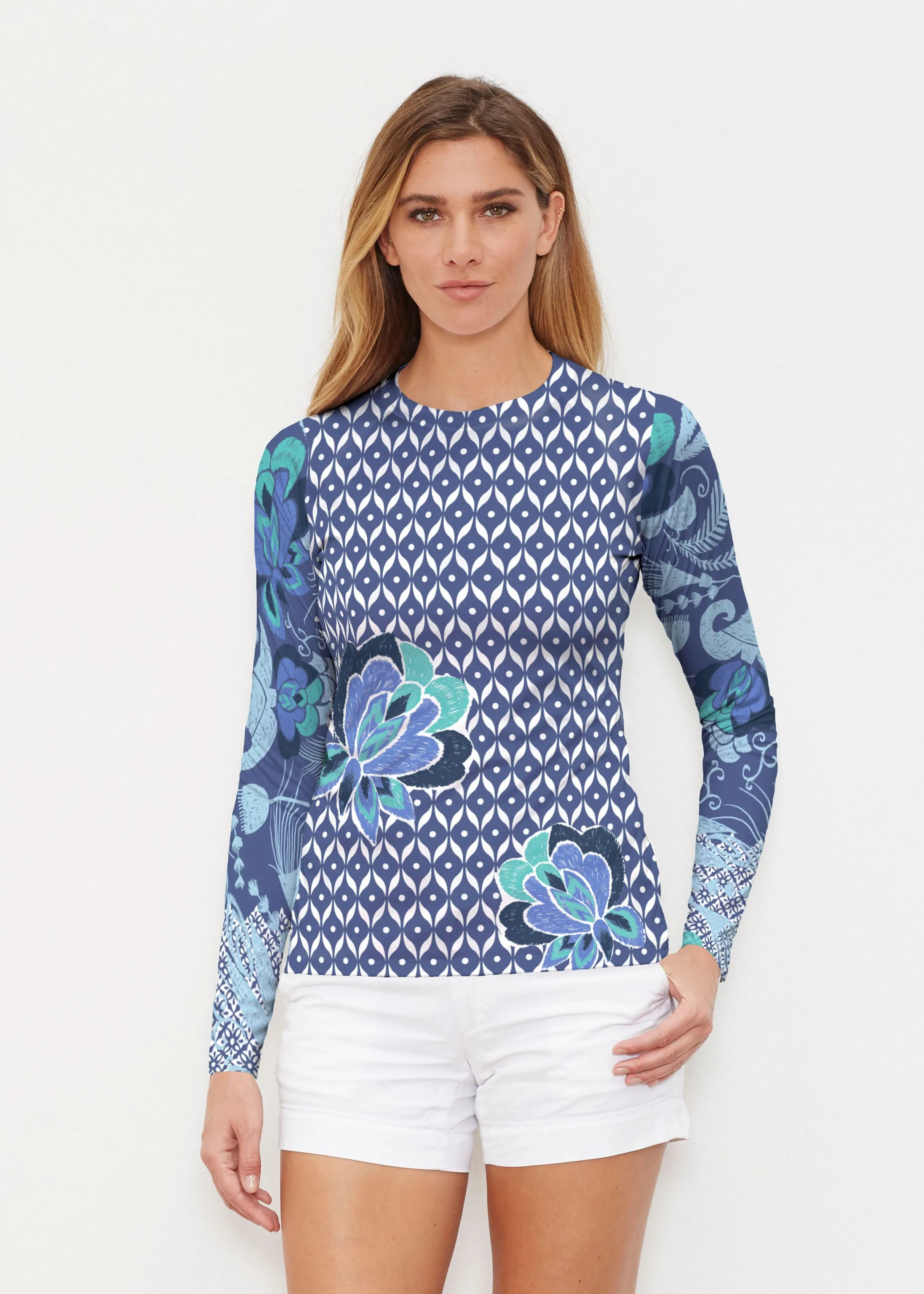 Vintage Blooms Blue (8060) ~ Long Sleeve Rash Guard
