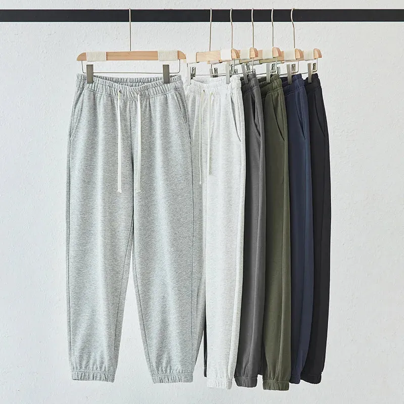 Vintage Unisex Casual Sweatpants: Elasticated Waist Track Solid Joggers