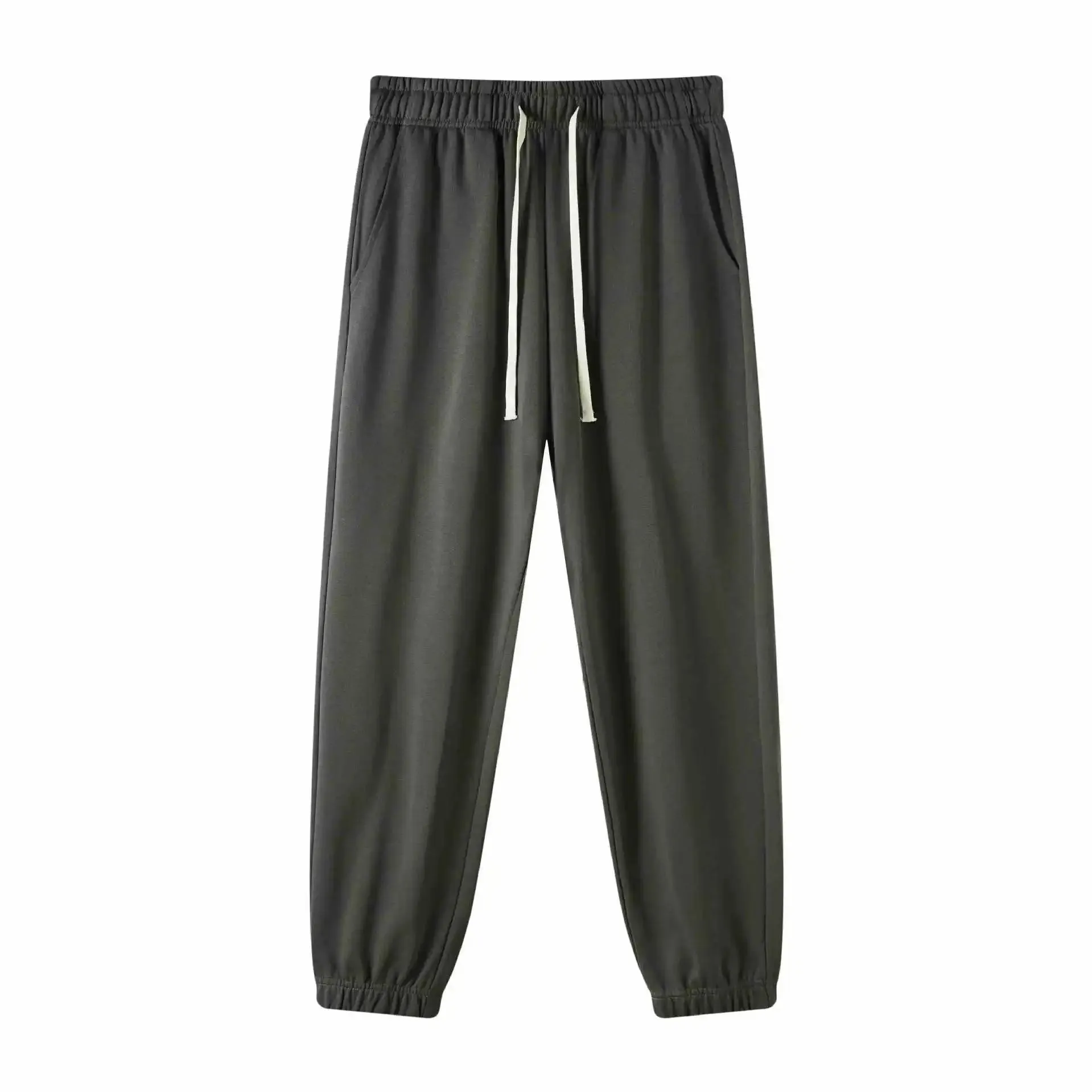 Vintage Unisex Casual Sweatpants: Elasticated Waist Track Solid Joggers