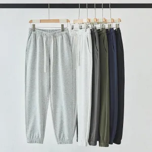 Vintage Unisex Casual Sweatpants: Elasticated Waist Track Solid Joggers