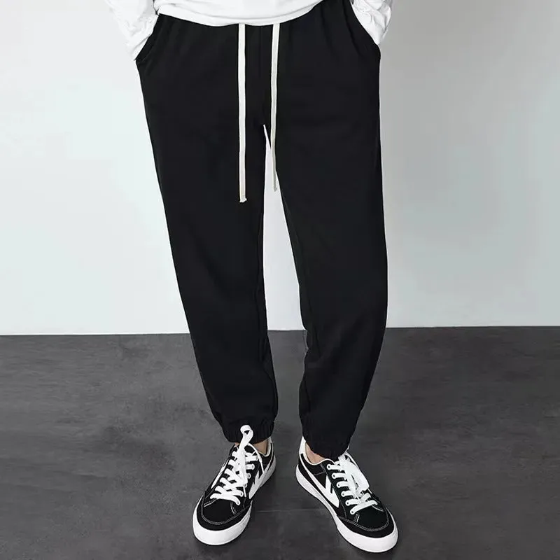 Vintage Unisex Casual Sweatpants: Elasticated Waist Track Solid Joggers