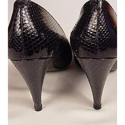VTG Shoes  Pumps Navy Snakeskin Rosina Ferragamo Womens Sz 6 1980 NOS
