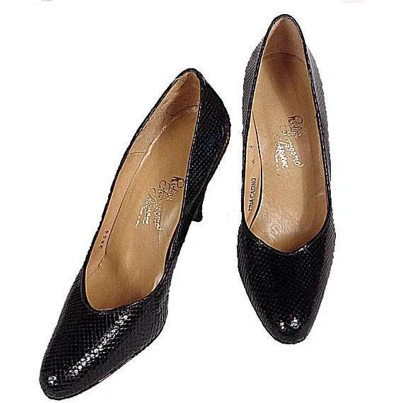 VTG Shoes  Pumps Navy Snakeskin Rosina Ferragamo Womens Sz 6 1980 NOS