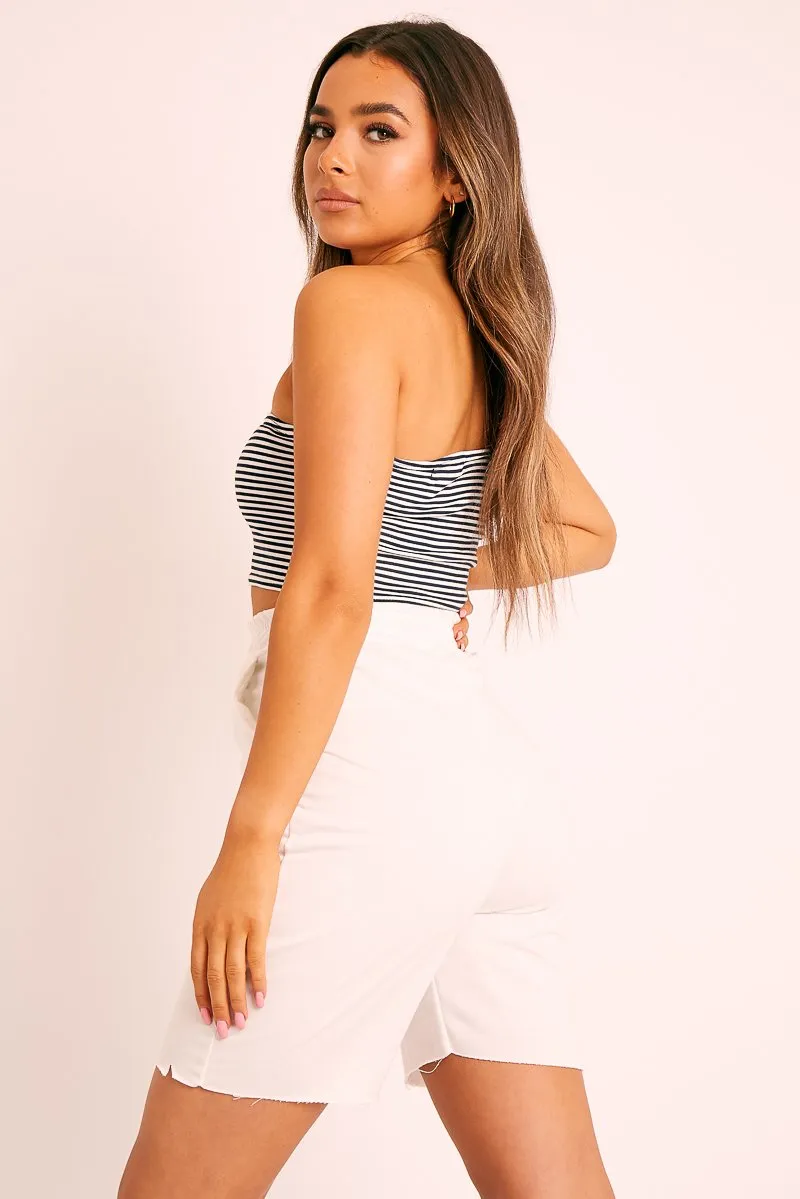 White Longline Jogger Shorts - Flonnie