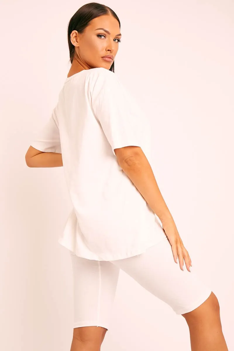 White Oversized T-shirt Cycling Shorts Co-ord - Bethanny
