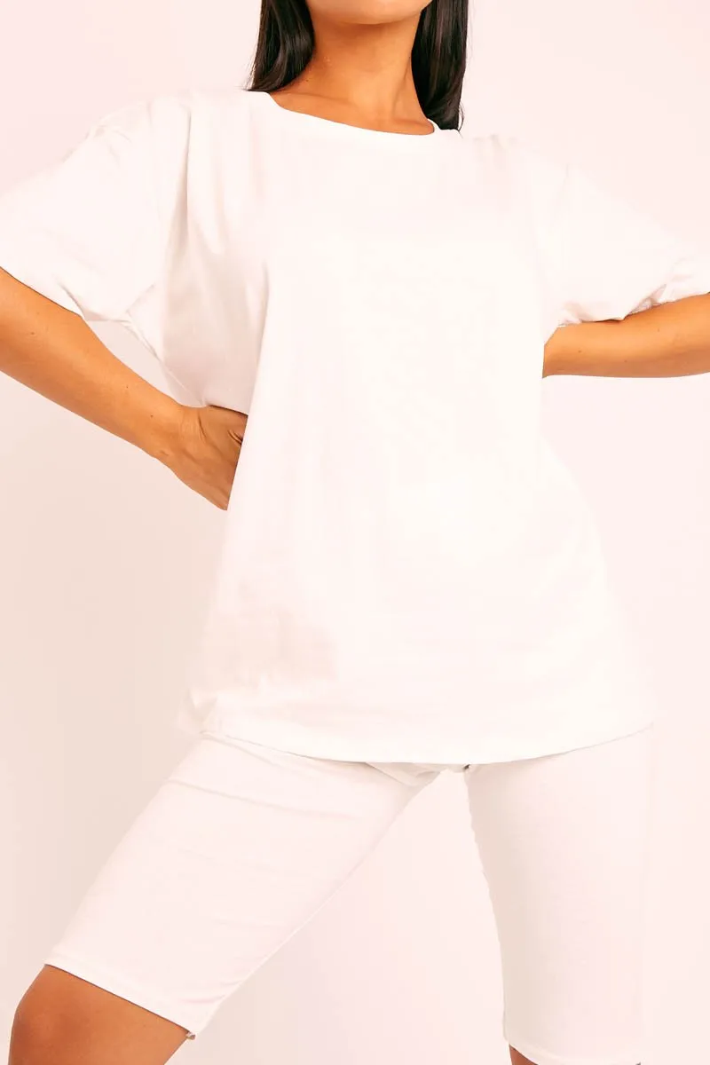White Oversized T-shirt Cycling Shorts Co-ord - Bethanny