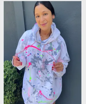 White Tiedye Paint Splatter Distressed Hoodie