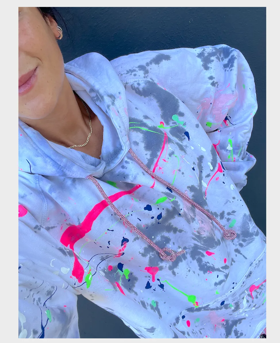 White Tiedye Paint Splatter Distressed Hoodie