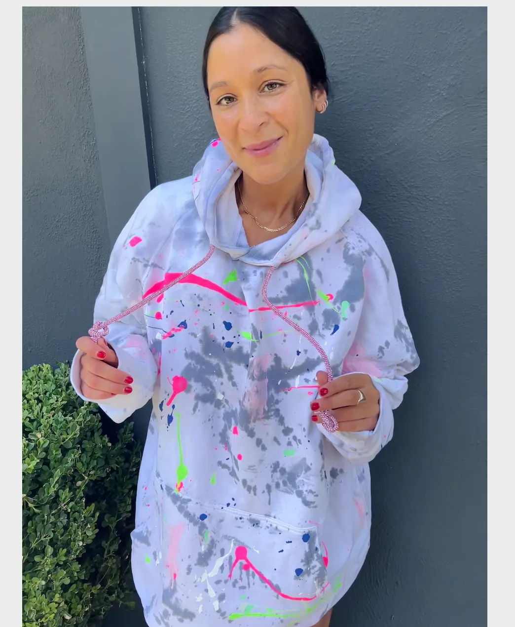 White Tiedye Paint Splatter Distressed Hoodie