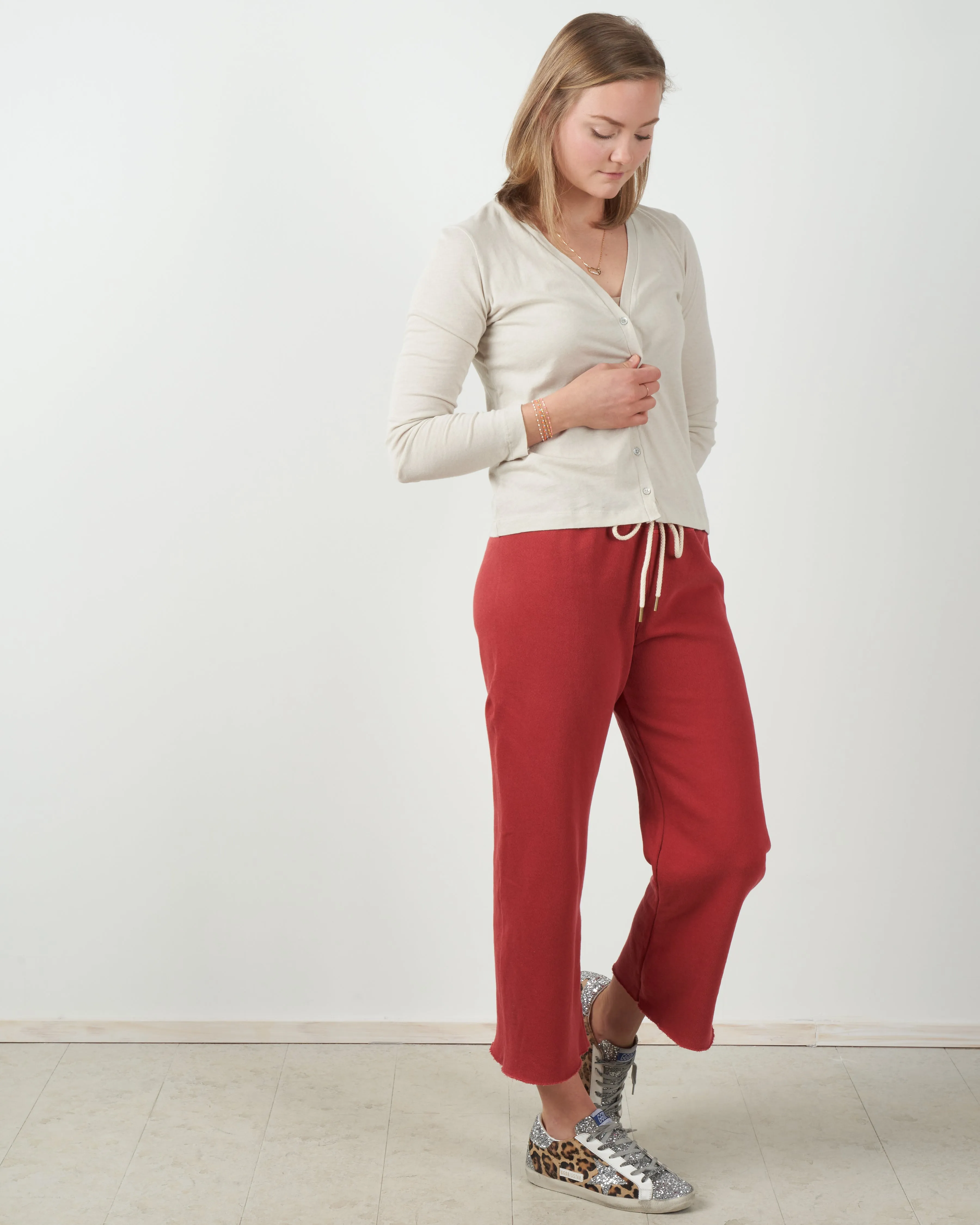wide leg cropped sweatpants - strawberry