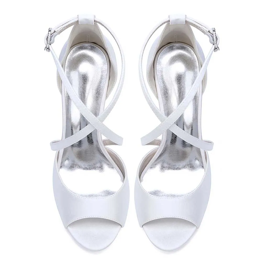 Women Cross Strap Sandals Hand-Made Wedding Shoes Dress Heels