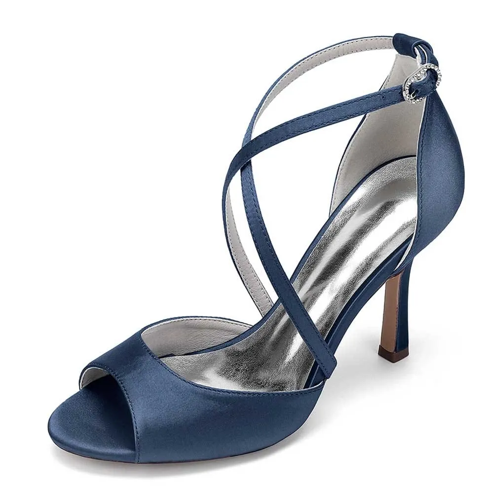 Women Cross Strap Sandals Hand-Made Wedding Shoes Dress Heels