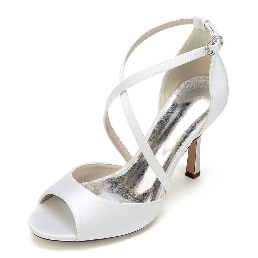 Women Cross Strap Sandals Hand-Made Wedding Shoes Dress Heels