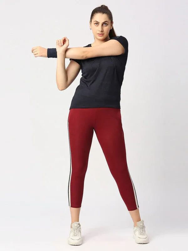 Women Maroon Solid Ankle Length Tights - BTR TRACK-MR