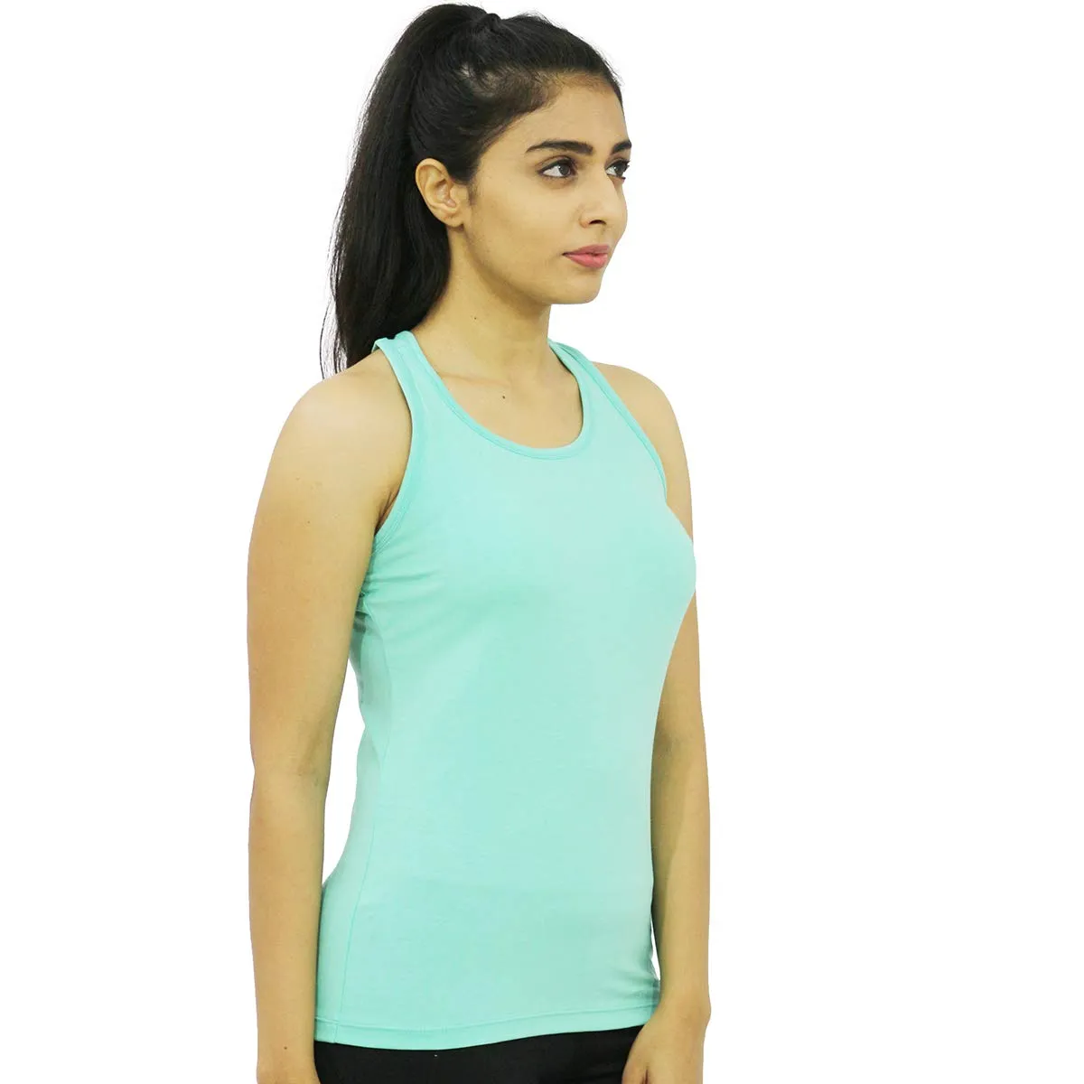 Women Mint Green Solid Sports Tank Top - RACER Back STRETCH-MT