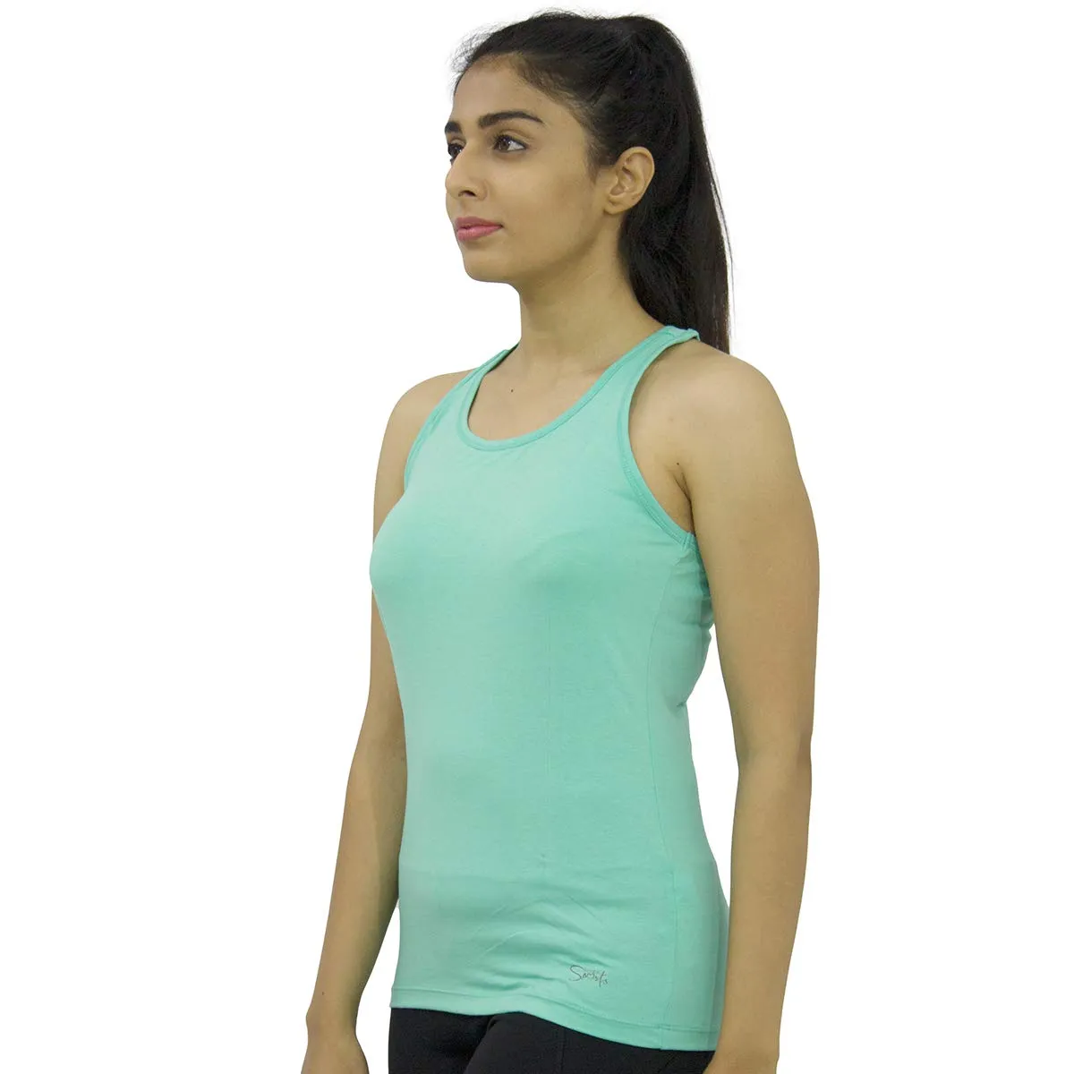 Women Mint Green Solid Sports Tank Top - RACER Back STRETCH-MT