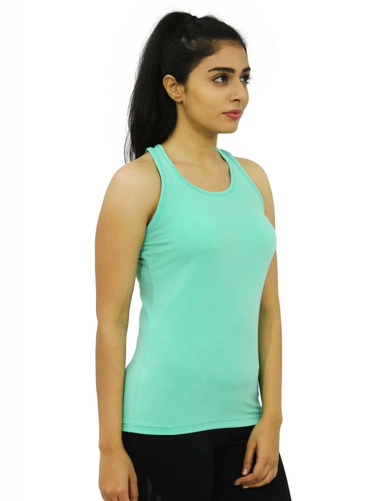 Women Mint Green Solid Sports Tank Top - RACER Back STRETCH-MT