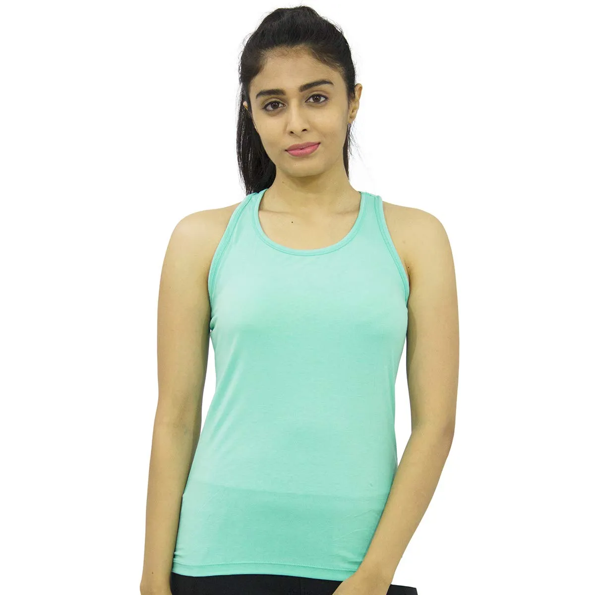 Women Mint Green Solid Sports Tank Top - RACER Back STRETCH-MT