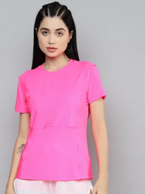 Women Pink Self-striped Short Sleeves T-shirt