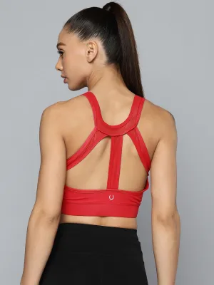 Women Red Medium Impact Sports Bra With Back Mesh