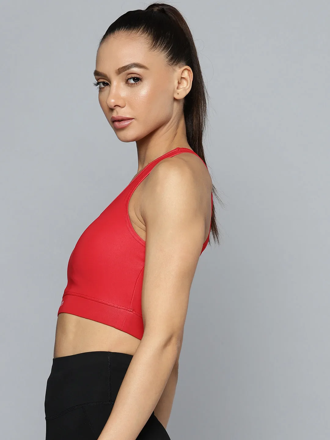 Women Red Medium Impact Sports Bra With Back Mesh