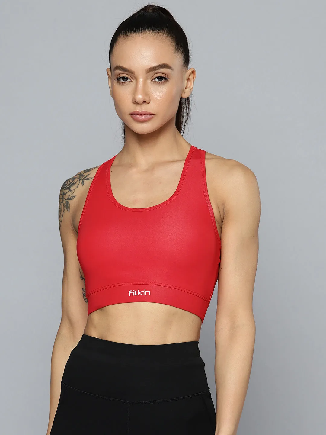 Women Red Medium Impact Sports Bra With Back Mesh