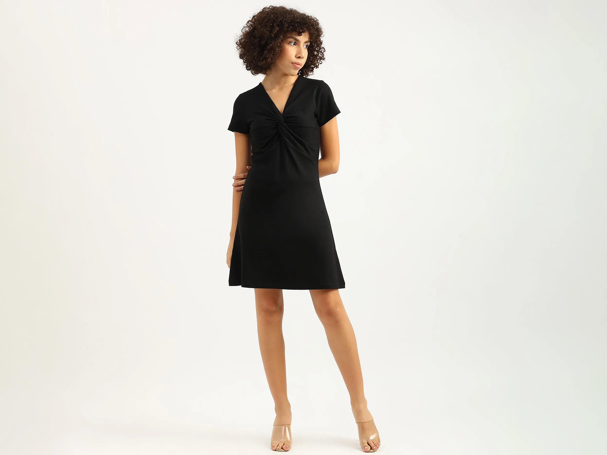 Women Solid V-Neck Dress