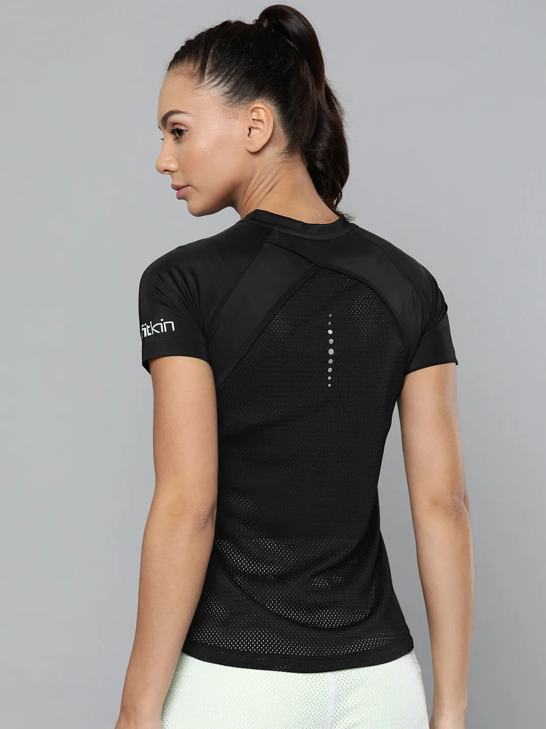 Women's Black Slim Fit Training or Gym T-shirt