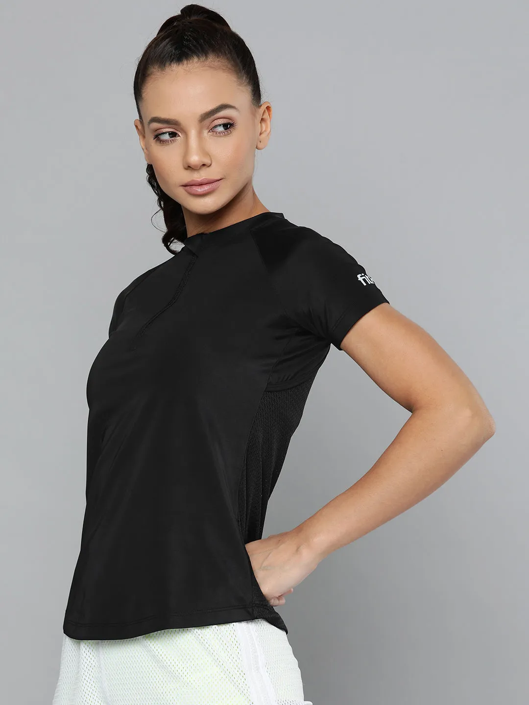 Women's Black Slim Fit Training or Gym T-shirt