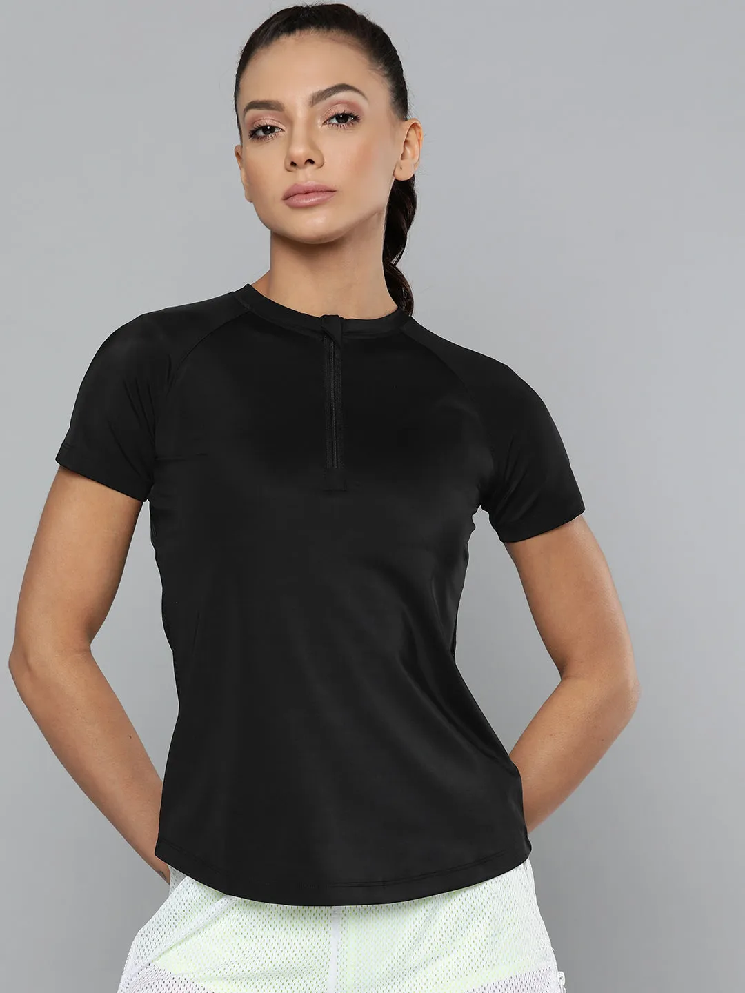 Women's Black Slim Fit Training or Gym T-shirt
